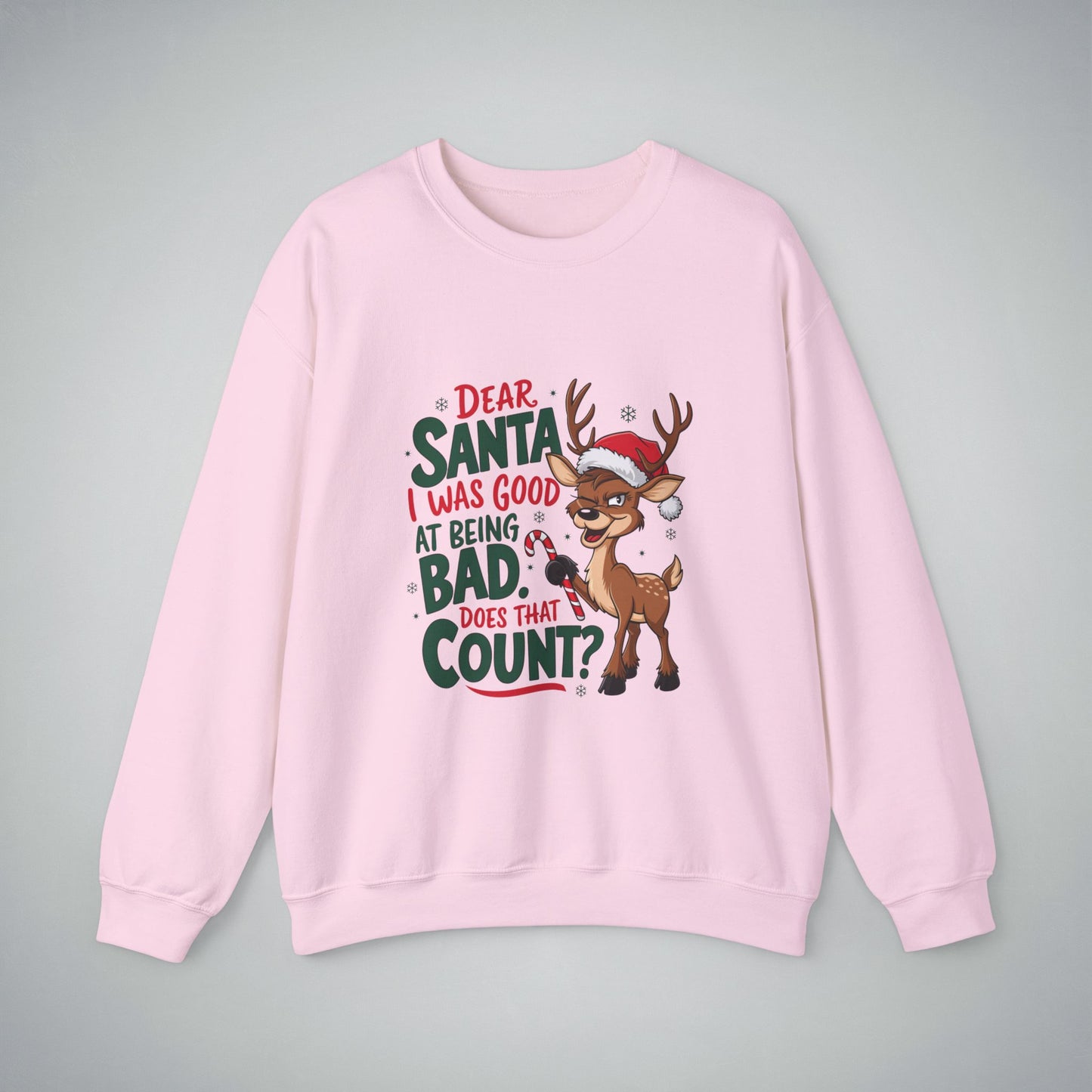 Funny Christmas Unisex Crewneck Sweatshirt - 'Dear Santa I Was Good at Being Bad' Design